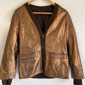 Marc Jacobs Metallic Genuine Lamb Leather Wool Cardigan Jacket